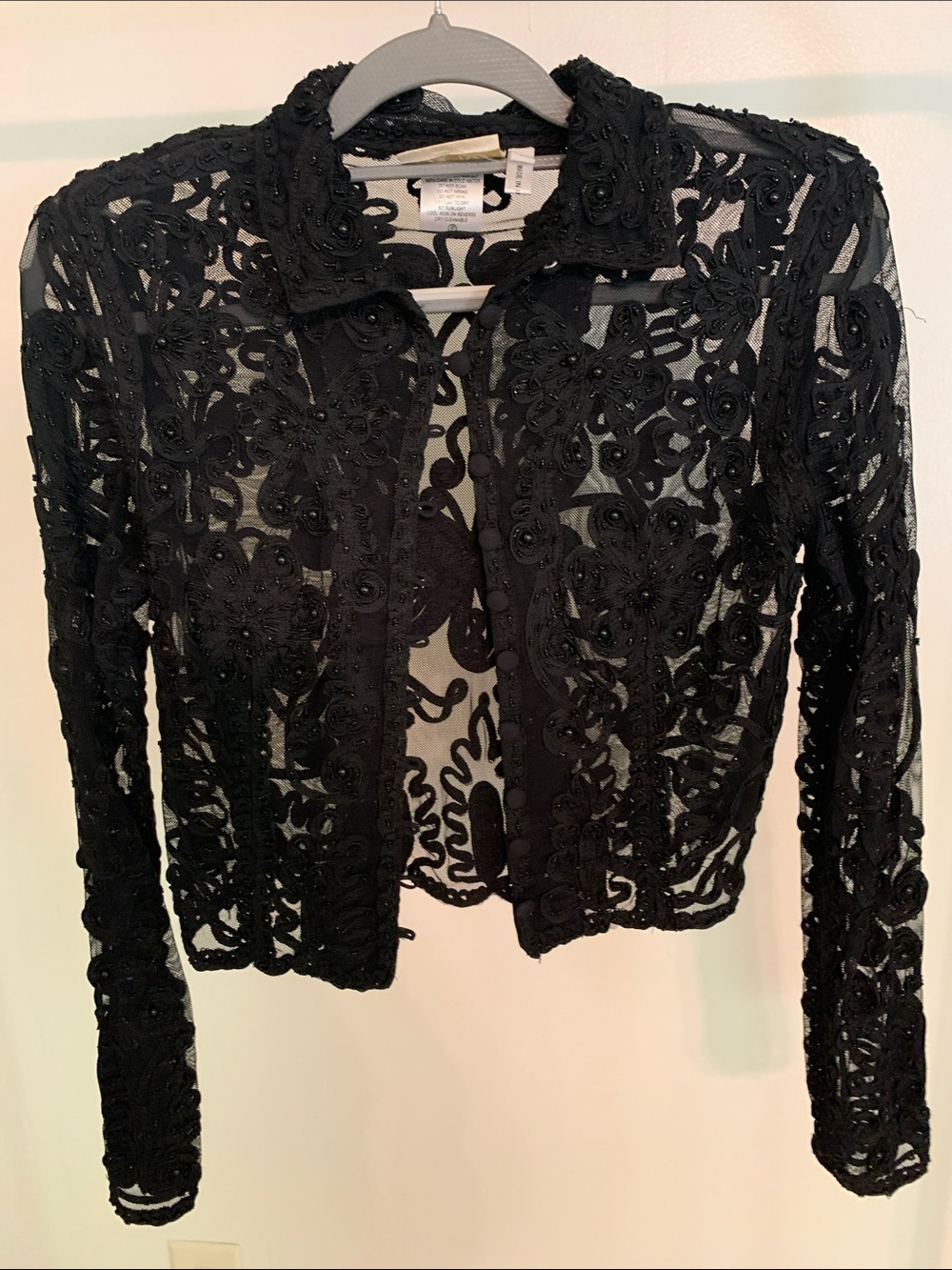 Cache Black Beaded Lace Openwork Jacket